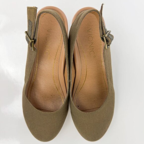 VIONIC Aruba Coralina Canvas Wedges Slingback Rattan Olive Green Espadrilles 7 - Picture 11 of 13